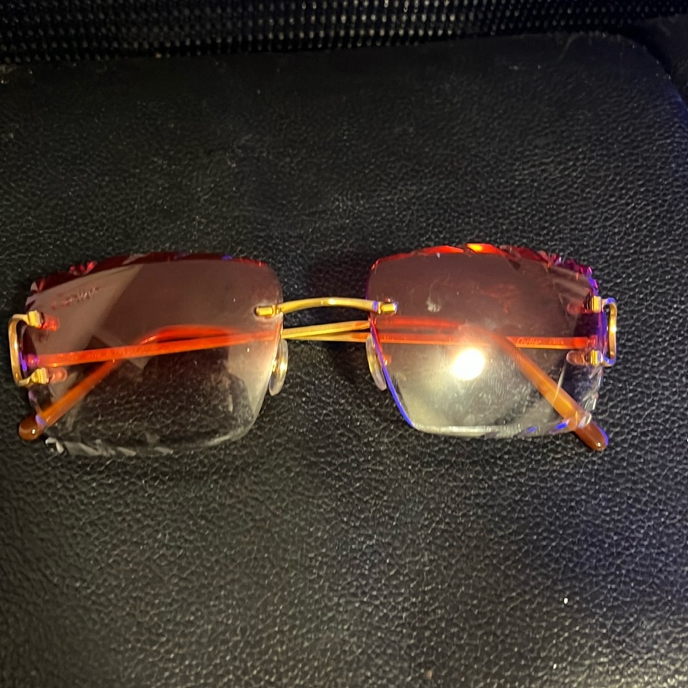 Cartier Glasses Red Tint With Diamond Cut